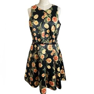 Floral Sleeveless Dress - Black and Yellow